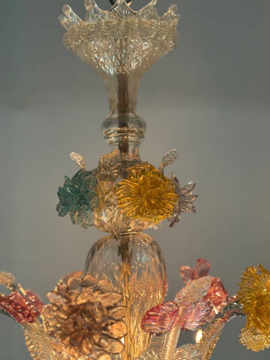 Venetian chandelier in multi-colored Murano glass, 10 light arms, circa 18