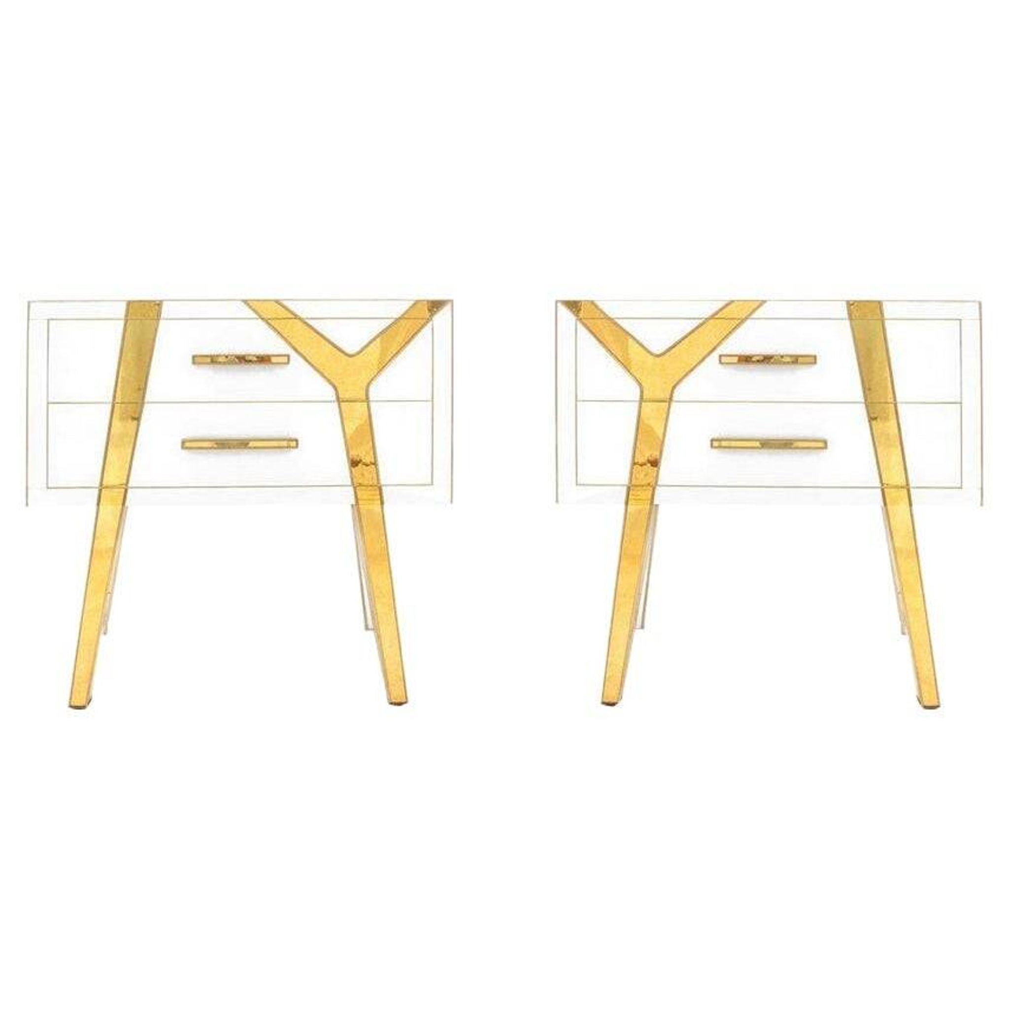 Pair of Contemporary Solid Wood and Glass Italian Bedside Tables by L.a. Studio