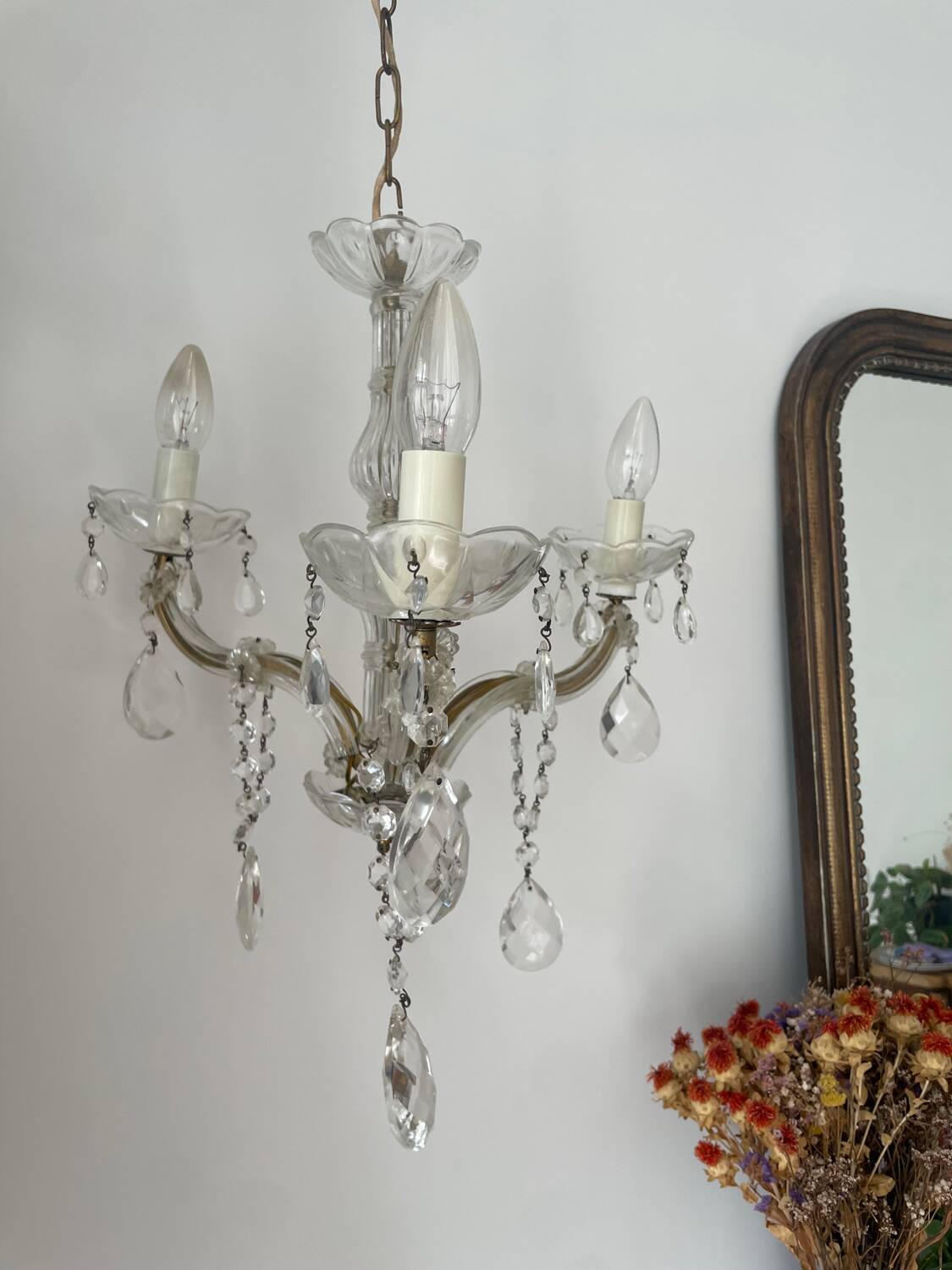 Bronze and glass tassel chandelier