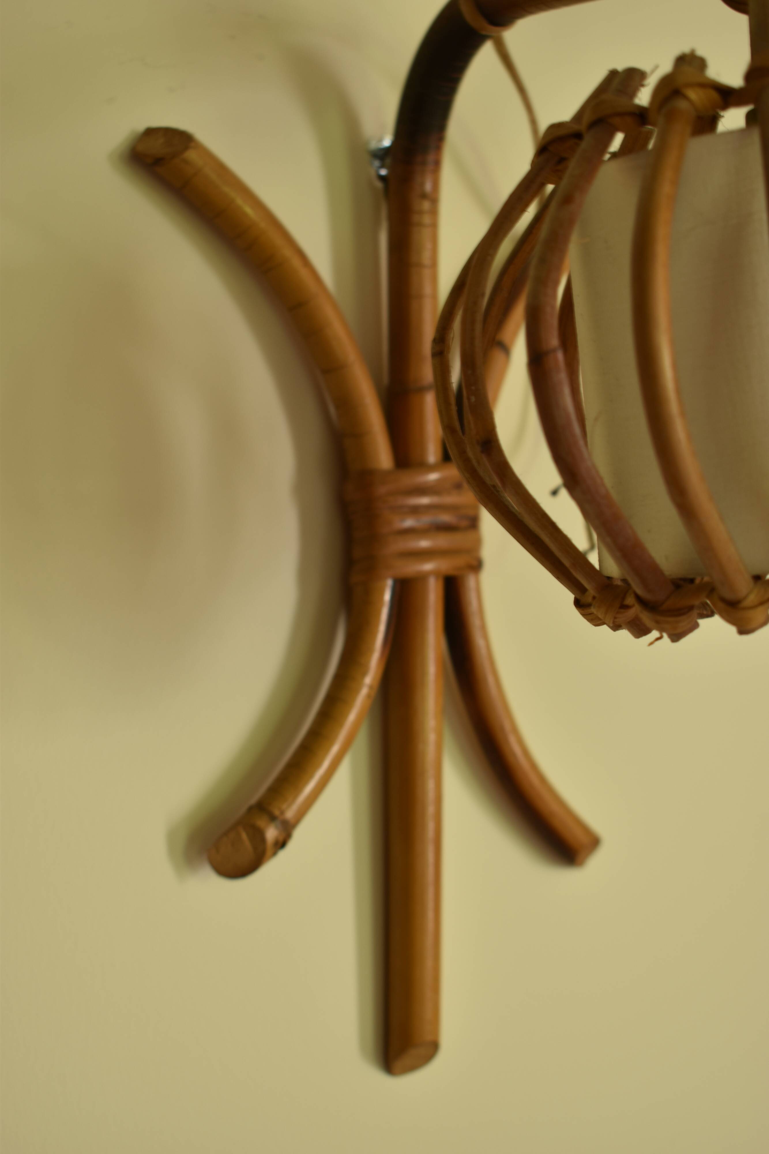 Vintage rattan wall lamp 60s