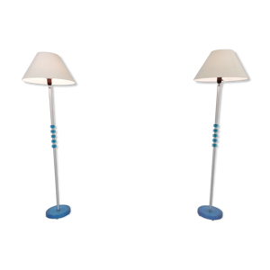 Paire de lampadaires en verre bleu