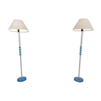 Paire de lampadaires en verre bleu par Carl Fagerlund pour Orrefors années 1960