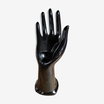 Hand baguier vintage 70s in black ceramic