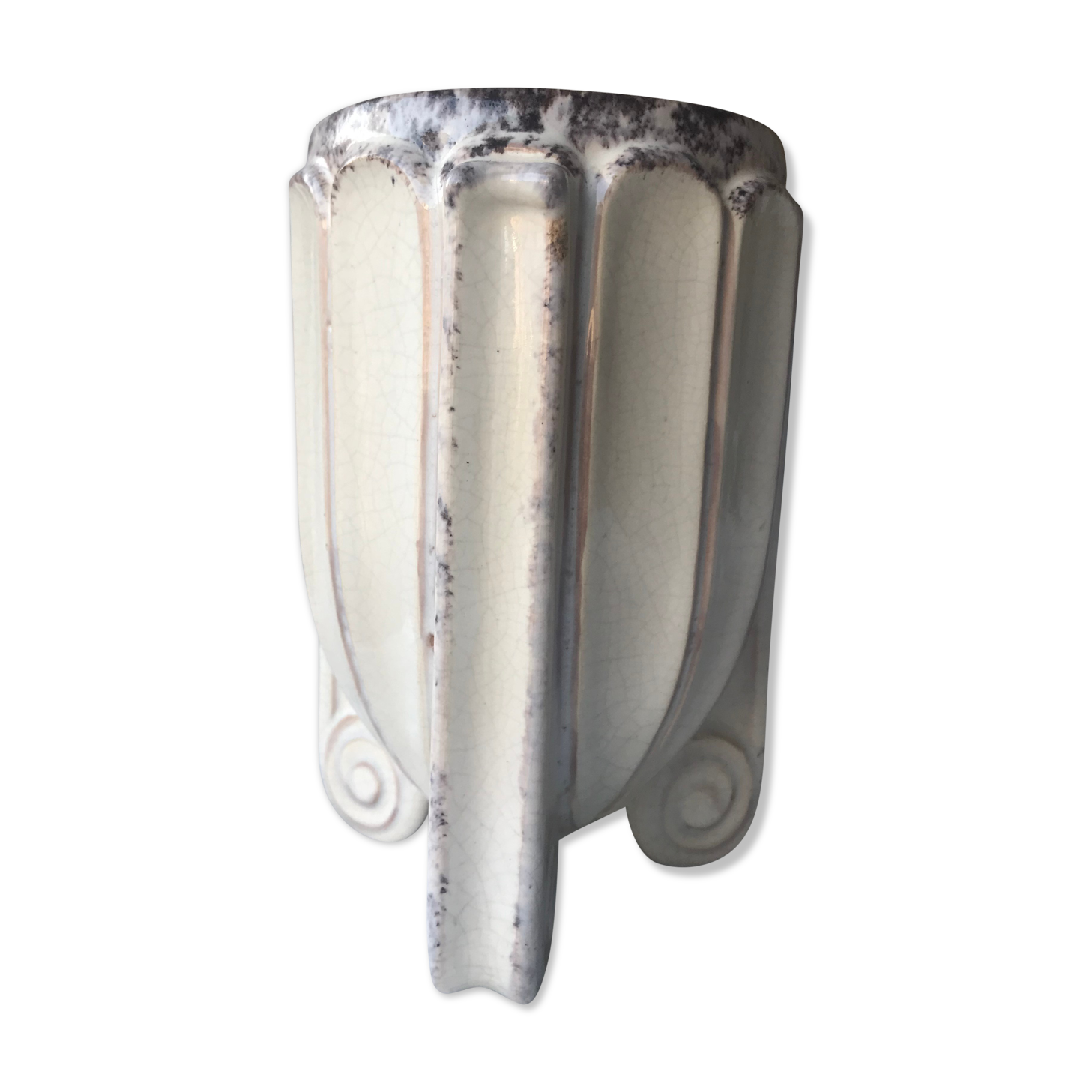 Cracked white ceramic art deco vase signed numbered pb made in france authentic piece