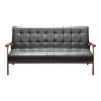 Vintage Scandinavian teak and leather sofa