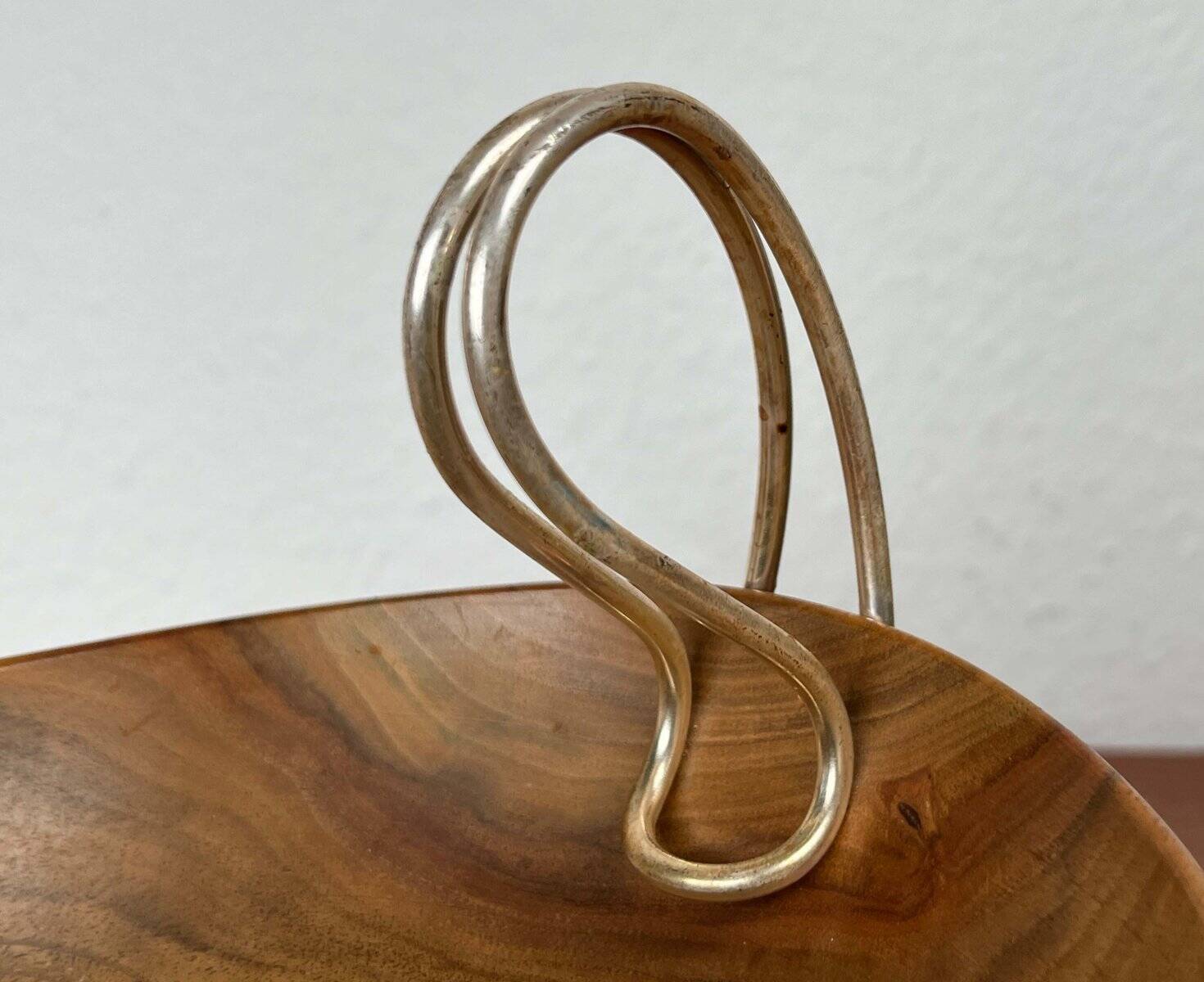 Mid-Century Modern Teak and Silver Plated Metal Bowl from Grasoli, Italy, 1960s