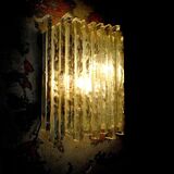 Vesta wall light in striped raw crystal with satin stainless steel support by Albano Poli for Poliarte.