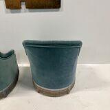 Duo of upholstered blue toad armchairs