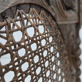 1930s, Danish highback armchair, furniture mesh, velour, carved oak wood.