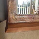 Wooden mirror on base, patinated, flowers