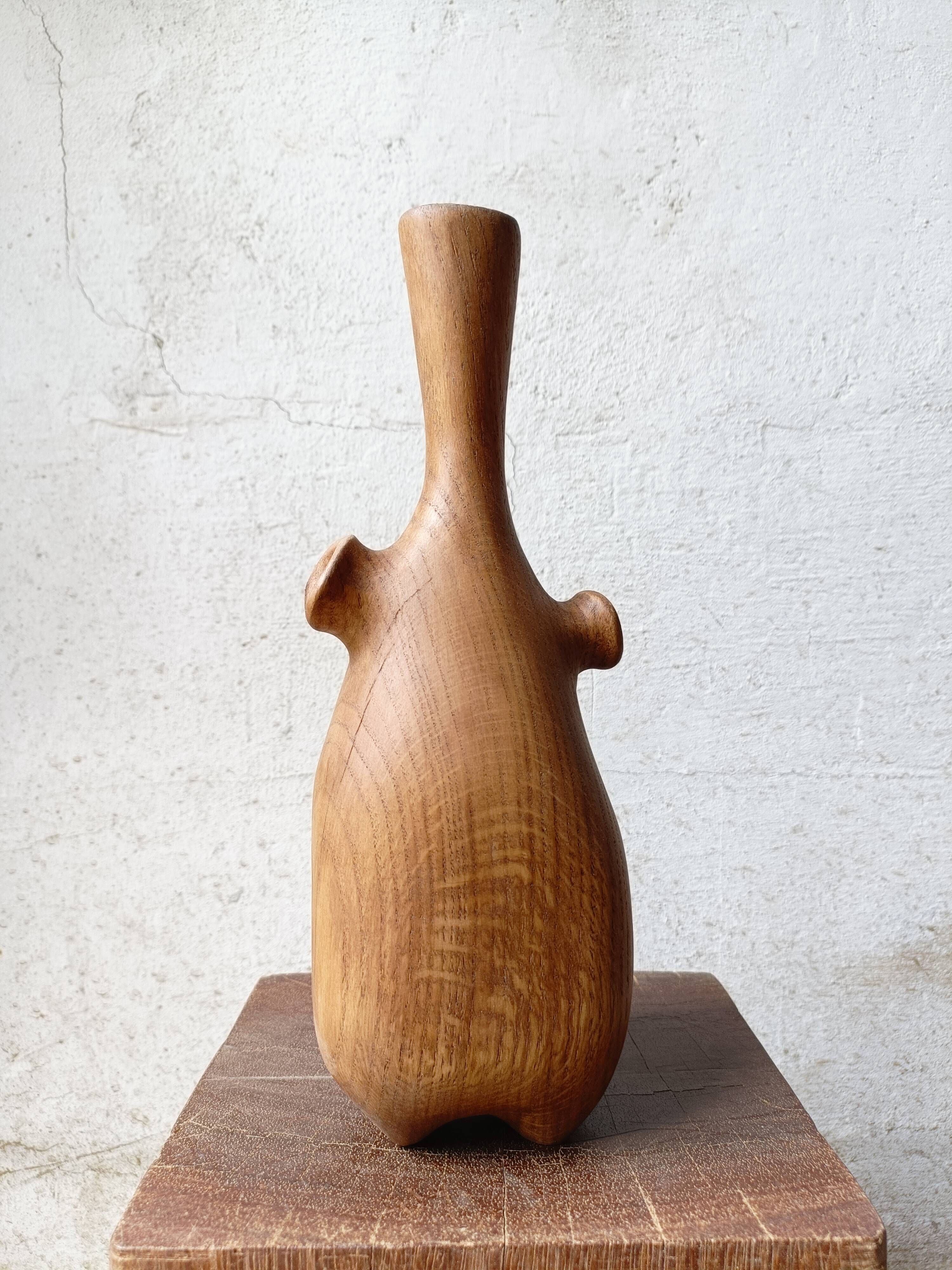 Vase / sculpture in solid carved oak