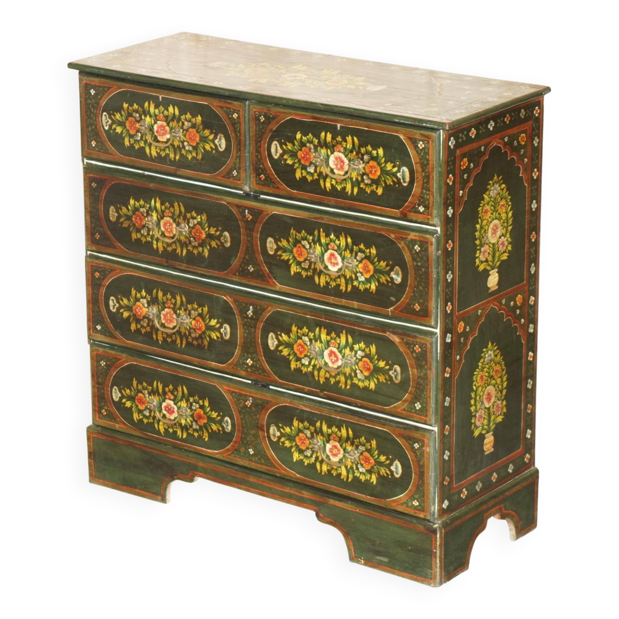 Antique Swedish commode hand-painted, two drawers out of three.