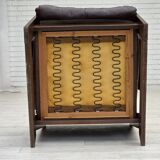 1970s, Scandinavian armchair, brown furniture leather, dark beech wood.