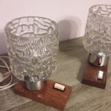 Pair of glass and wood bedside lamps
