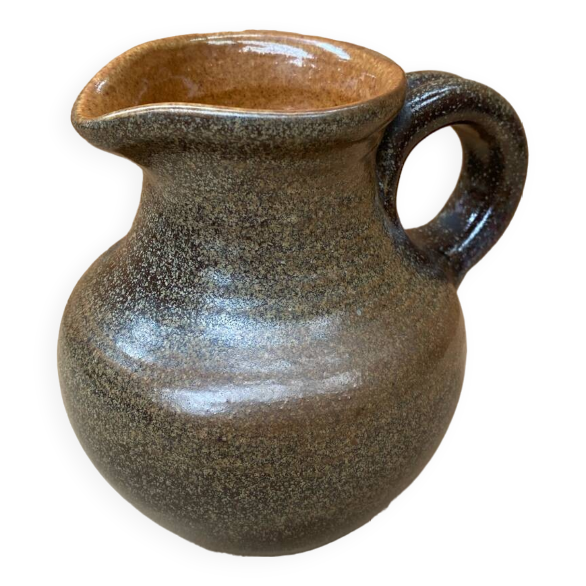 Old fontgombault pitcher vintage brown stoneware