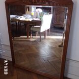 Large bevelled vintage mirror in carved walnut 110x146cm