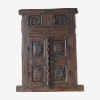 Antique carved wooden window and shutter from Rajasthan