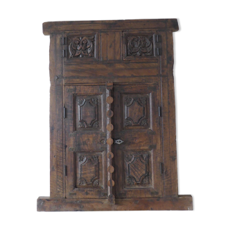 Antique carved wooden window and shutter from Rajasthan