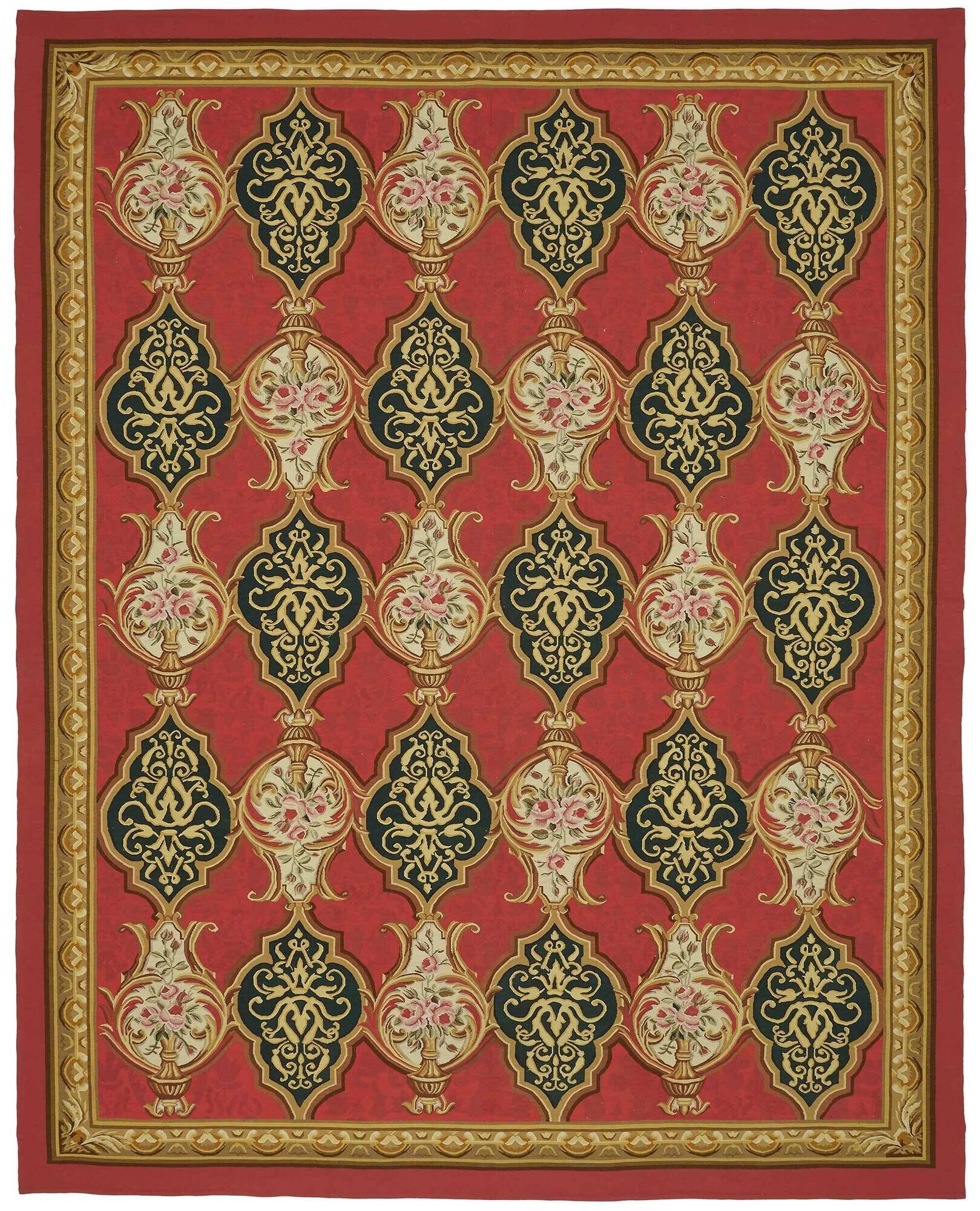 Handmade European Vintage Aubusson Kilim 272 cm x 346 cm