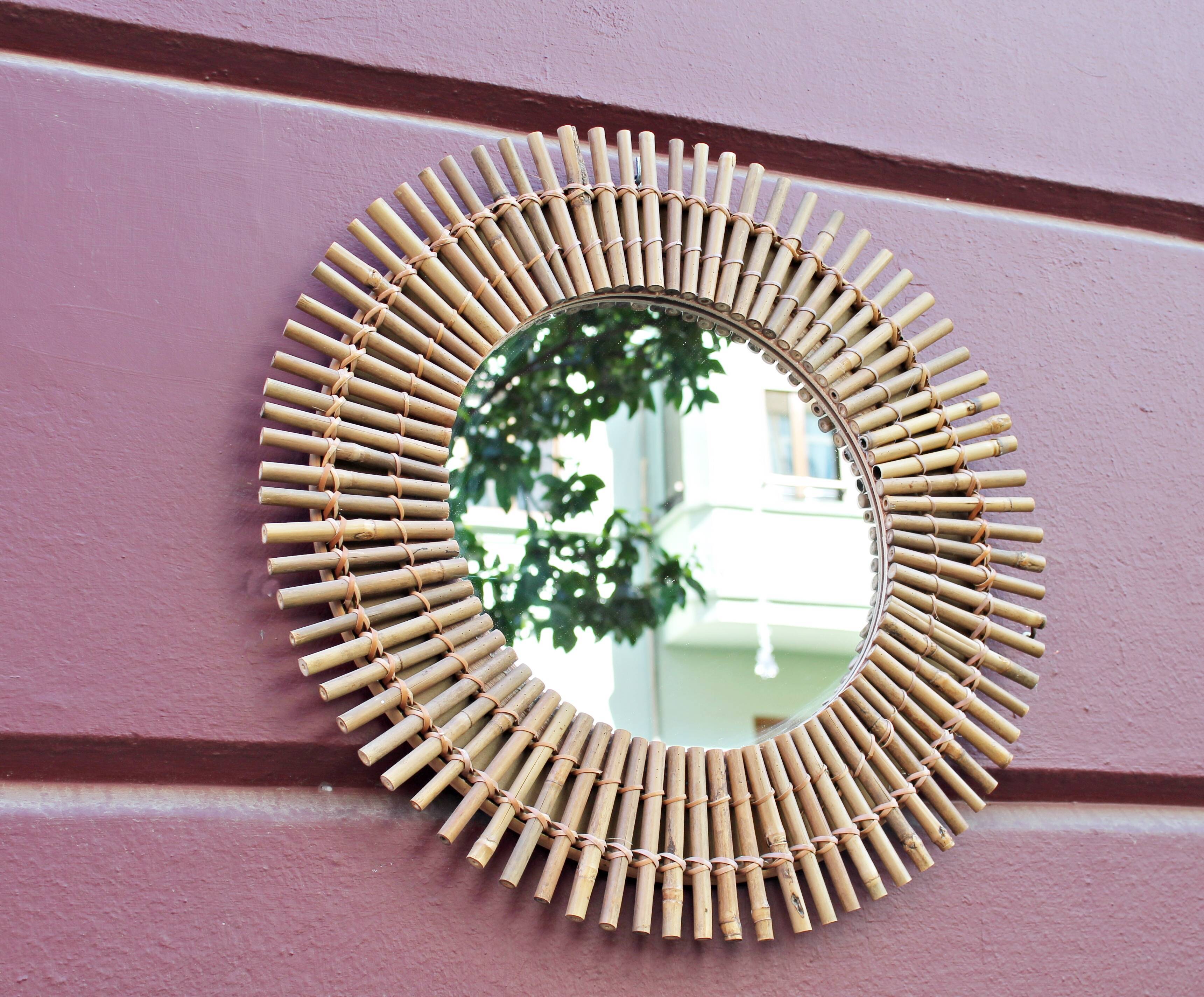 Vintage rattan sun mirror