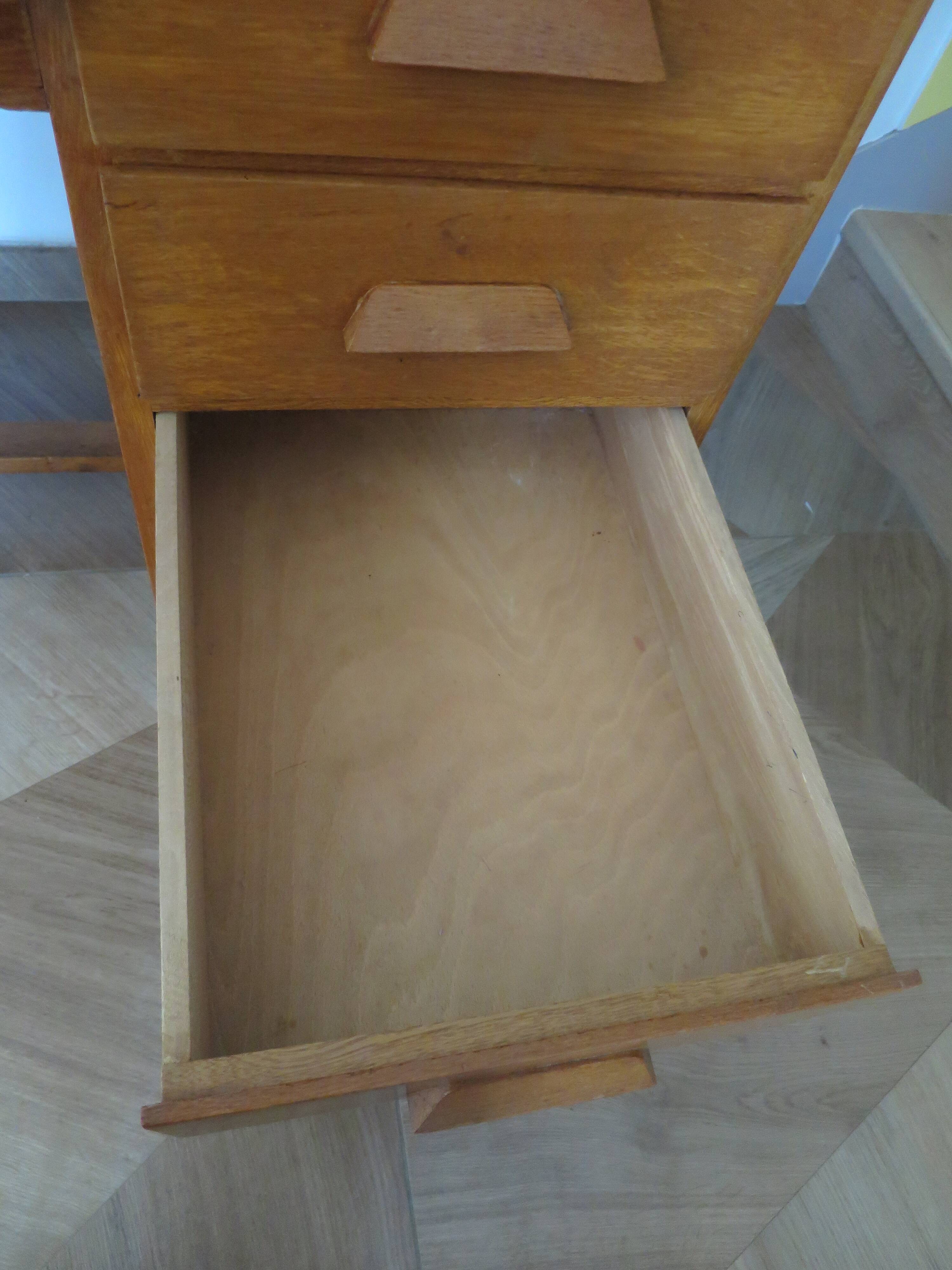Vintage modernist desk - 5 drawers - shelf - 1950s - closure mechanism