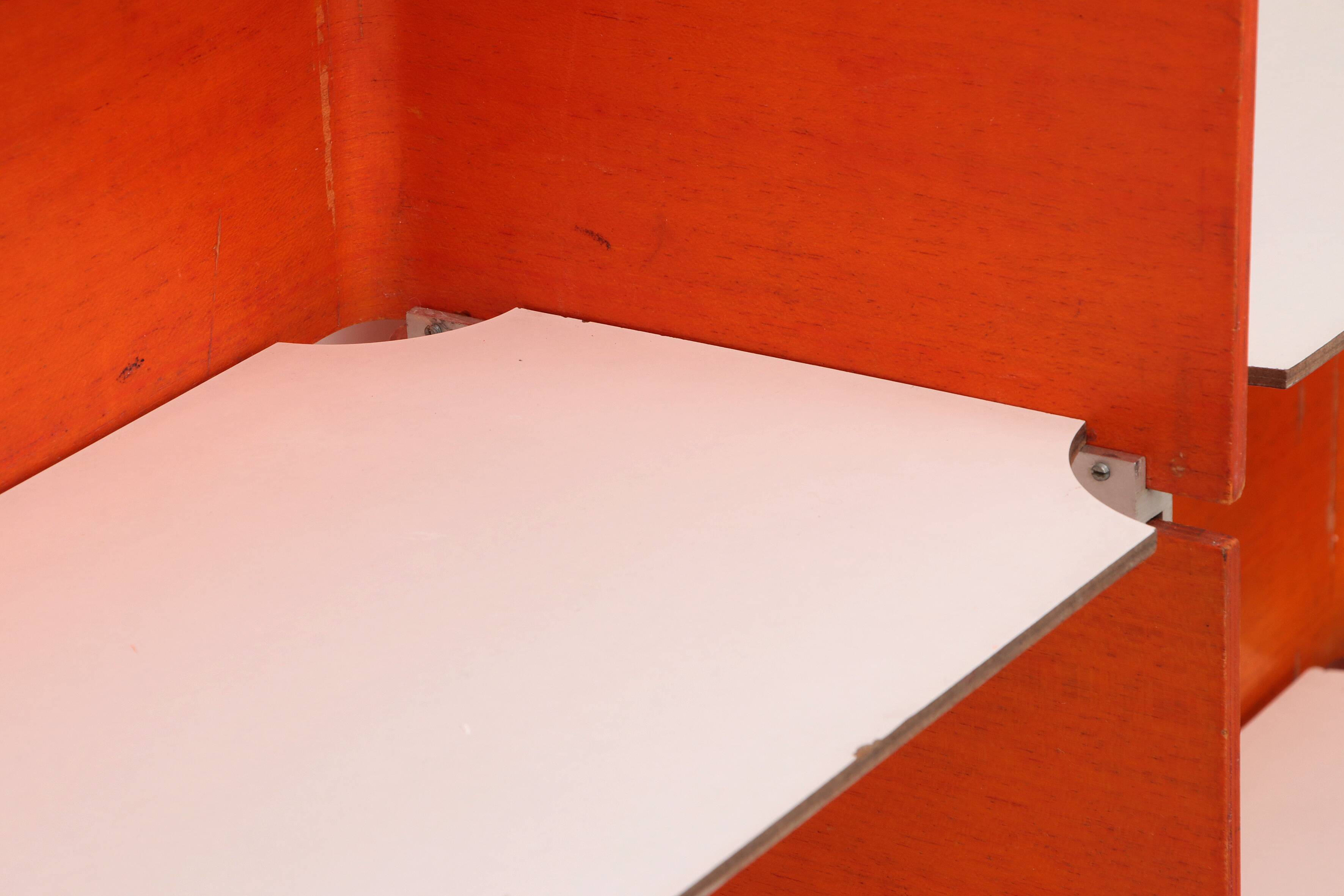 Modular French wall furniture orange made in the 60s.
