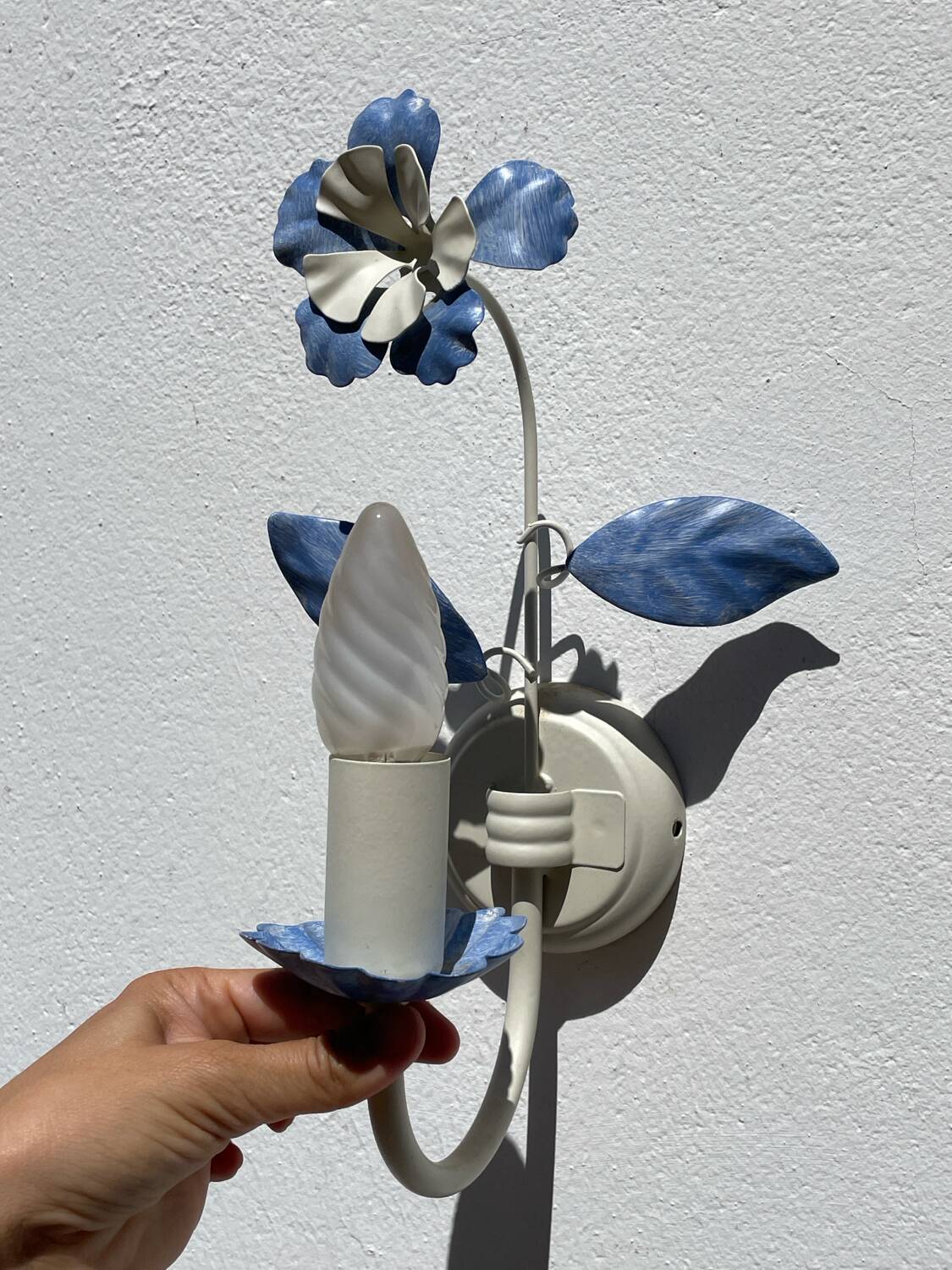 Pair of blue metal floral wall lights