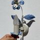 Pair of blue metal floral wall lights