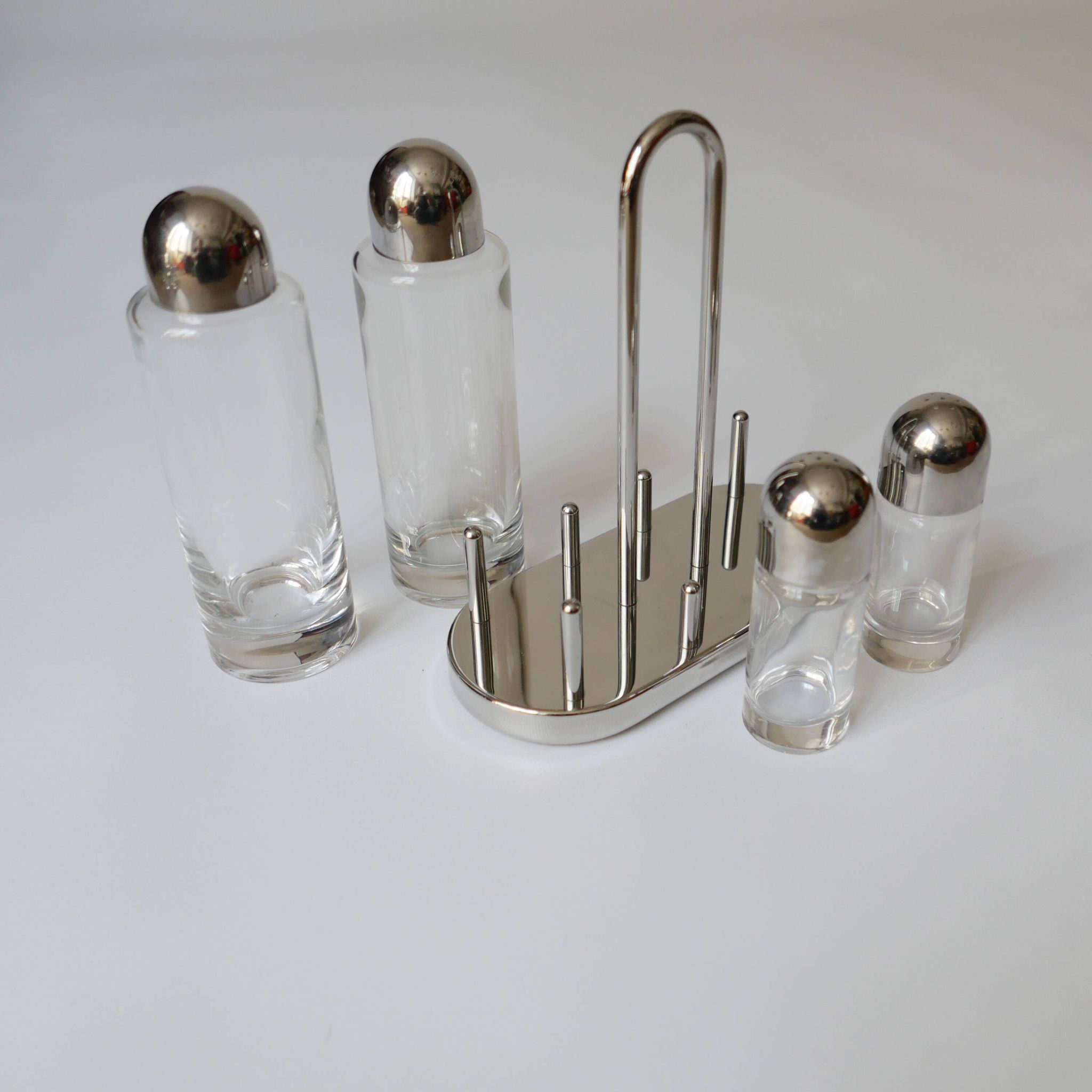 design Ettore Sottsass set Alessi the poor vinegar oil in glass and metal