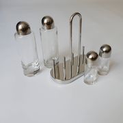 design Ettore Sottsass set Alessi the poor vinegar oil in glass and metal