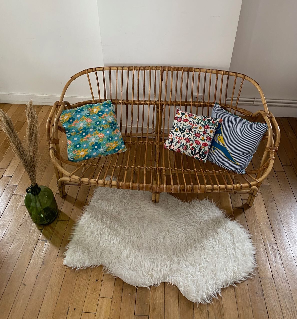Vintage rattan bench