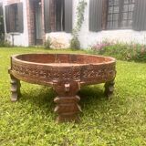 1920s Indian Tribal Chakki Molded Teak Table