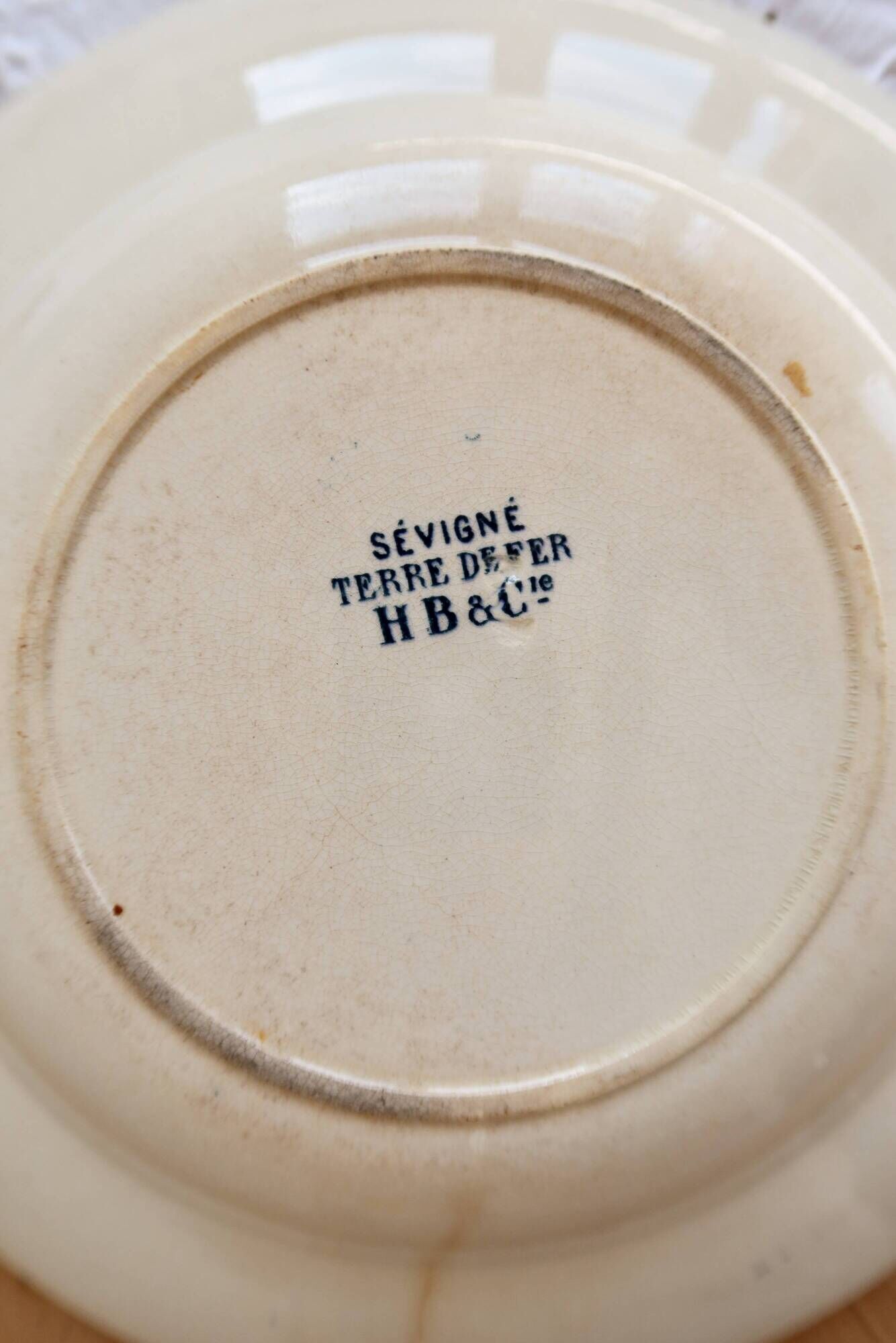 Antique hollow plate, ironstone HB&Cie Choisy-le-Roi - Sévigné model