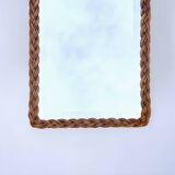 Old rectangular beveled mirror in woven wicker - 60 cm