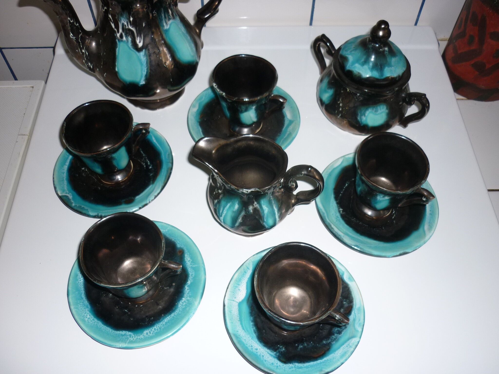 Service café-thé Vallauris noir et turquoise
