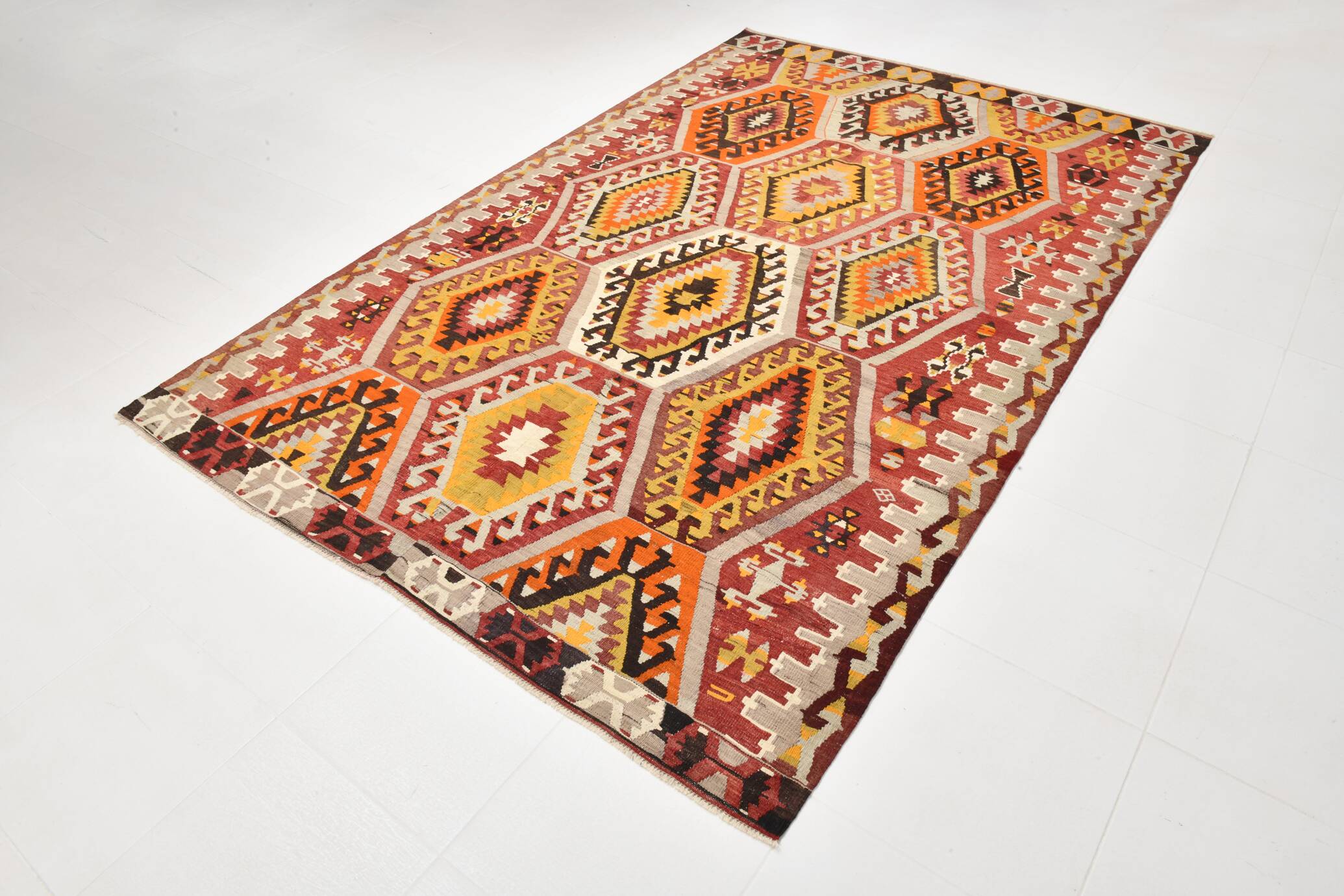 6x9 Colorful Handmade Geometric Kilim Rug, 182x283Cm