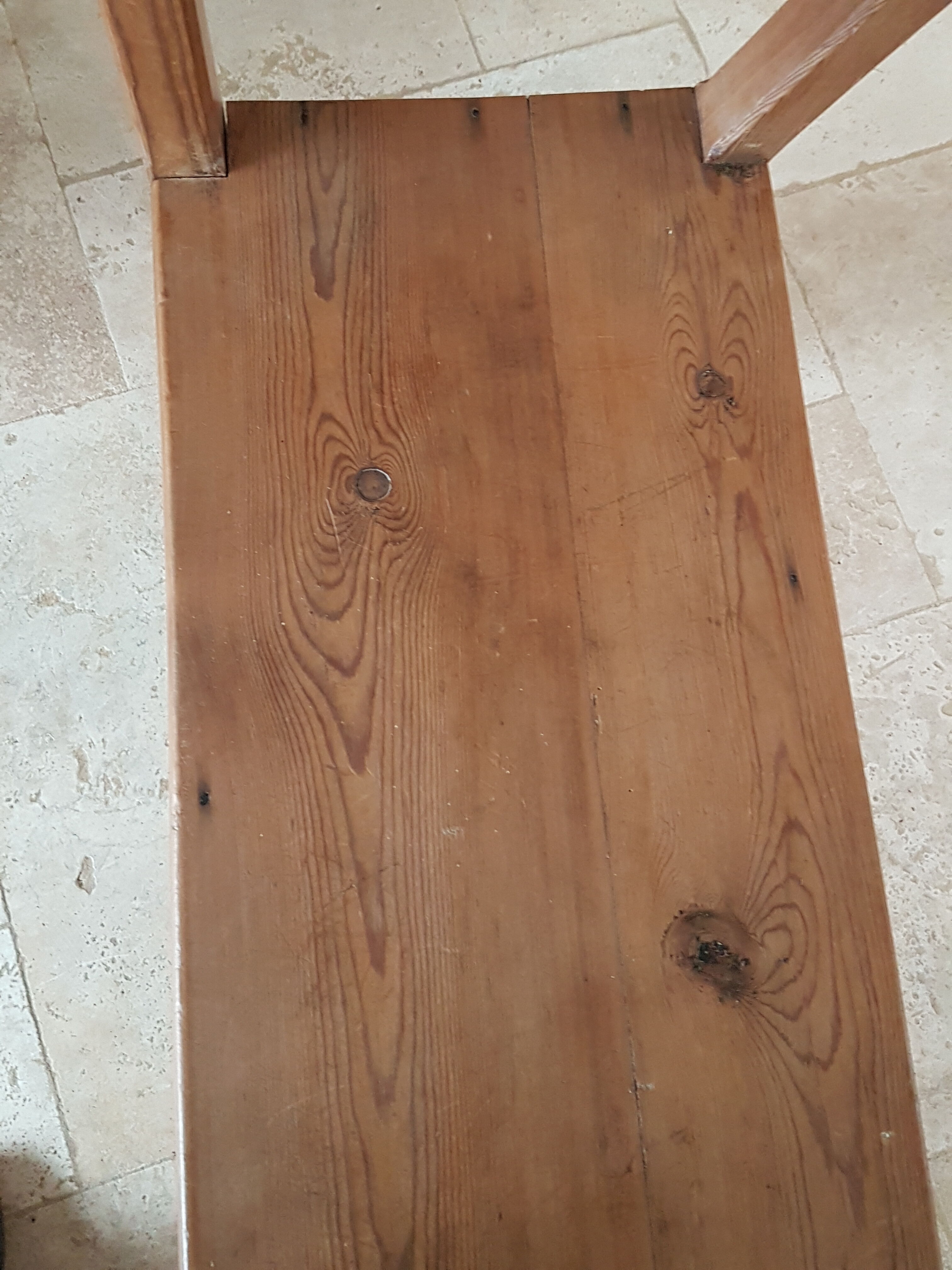 Church bench in fir tree with armrests
