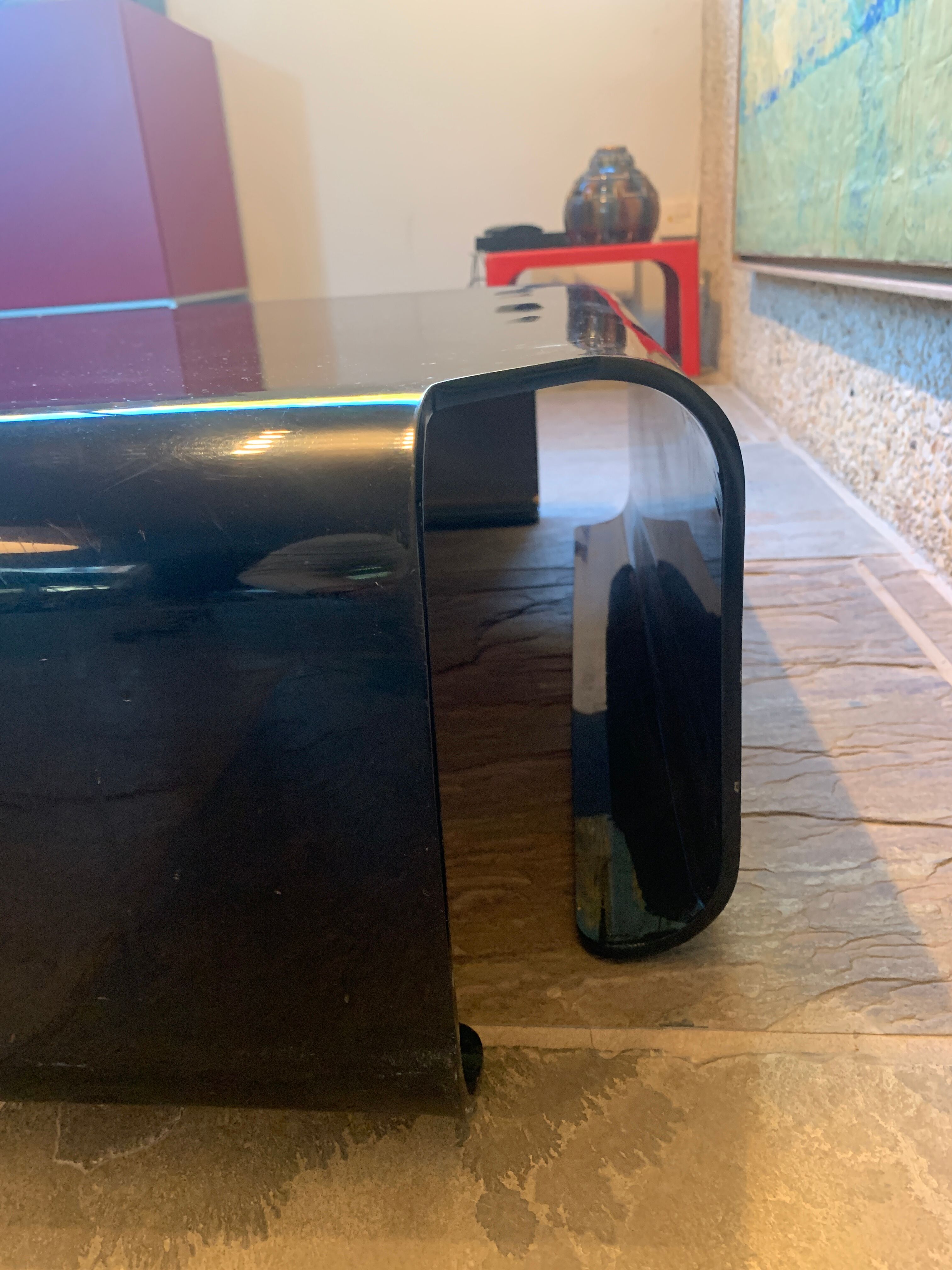 Smoked plexiglass coffee table Michel Dumas 70s