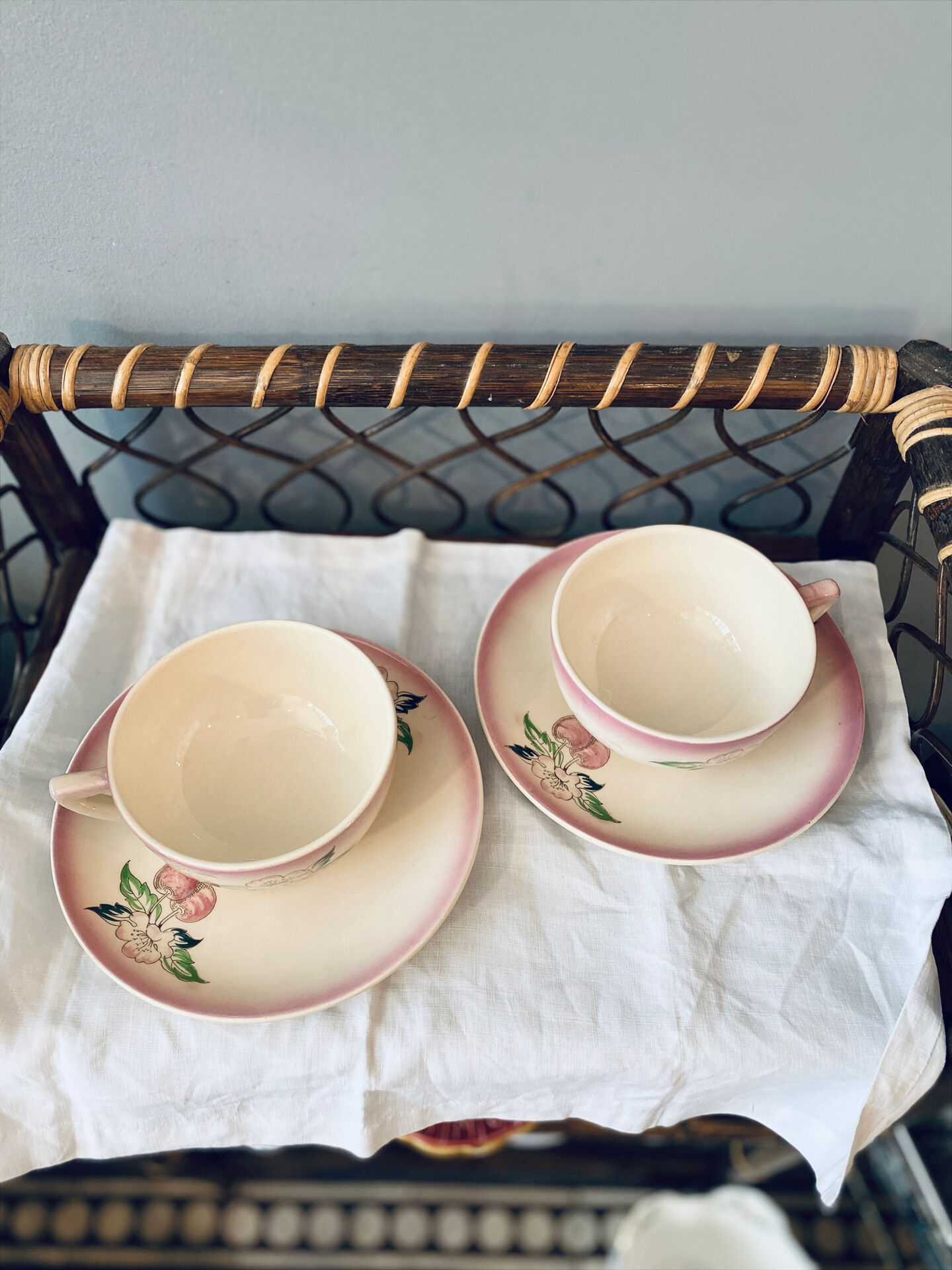Two breakfast cups Longwy cherry design