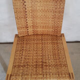 5 wooden and rattan chairs