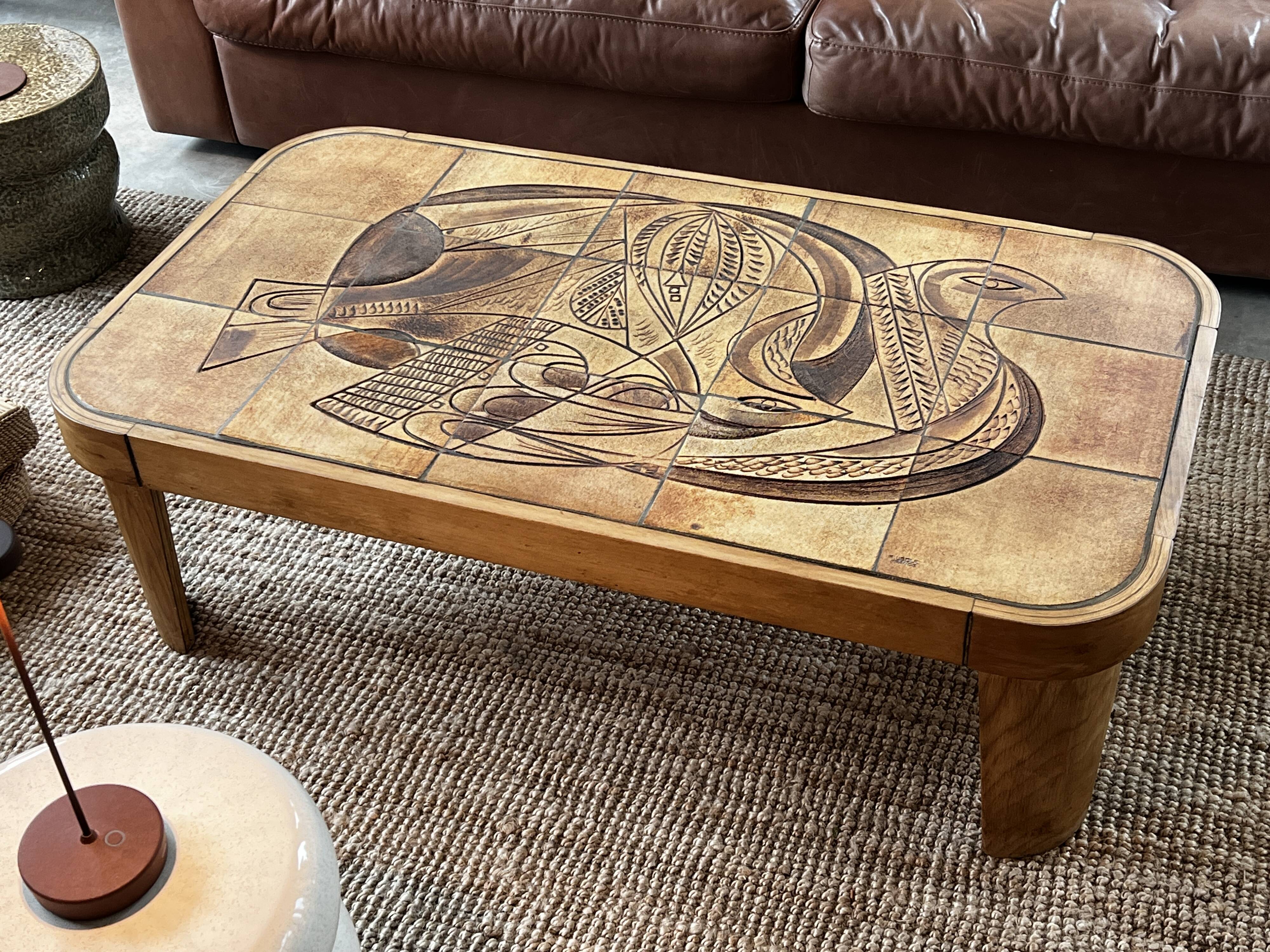 Table basse Raymonde Leduc modèle "Colombe" Vallauris 1960