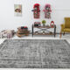 7x9 distressed black vintage rug, 205x292cm