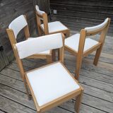 Set of 4 restored vintage chairs / White bouclette