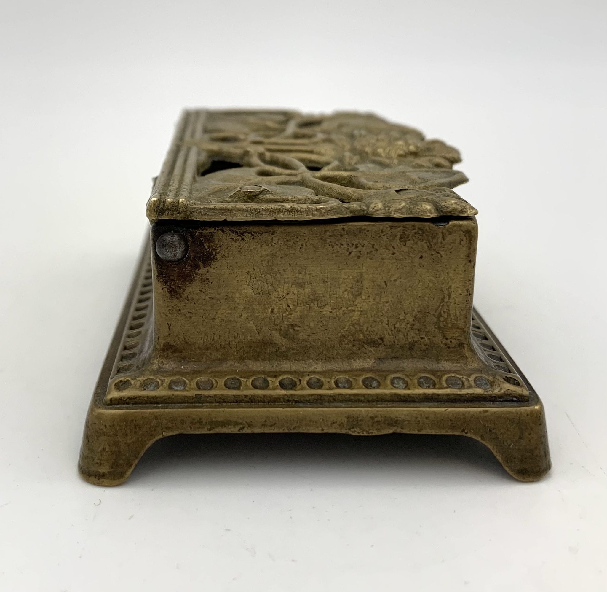 Old brass stamp box, floral decoration - twentieth century
