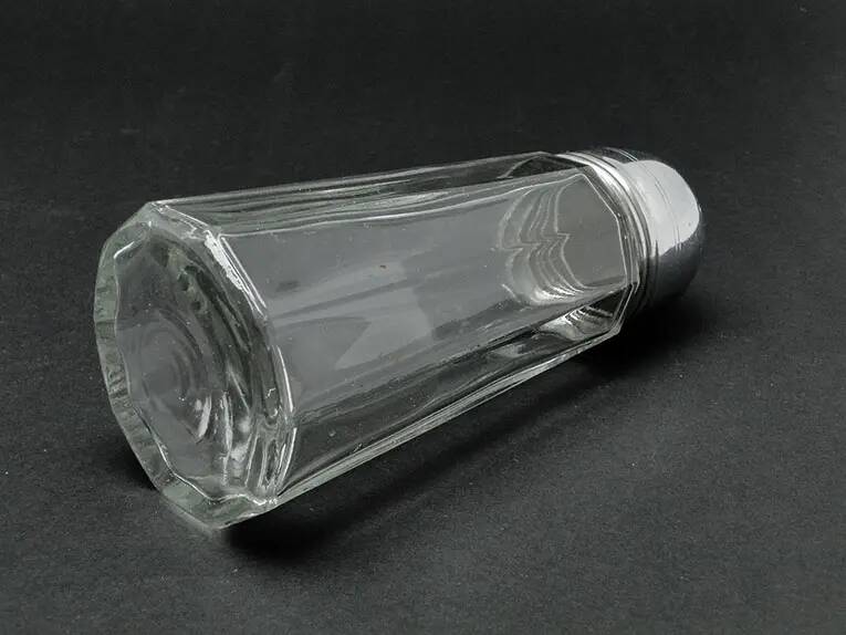 Powdered sugar bowl, glass, chrome-plated brass, Sweden, 1970s.