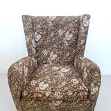 High-Quality Brown Floral Fabric Armchair attr. to Paolo Buffa, Italy