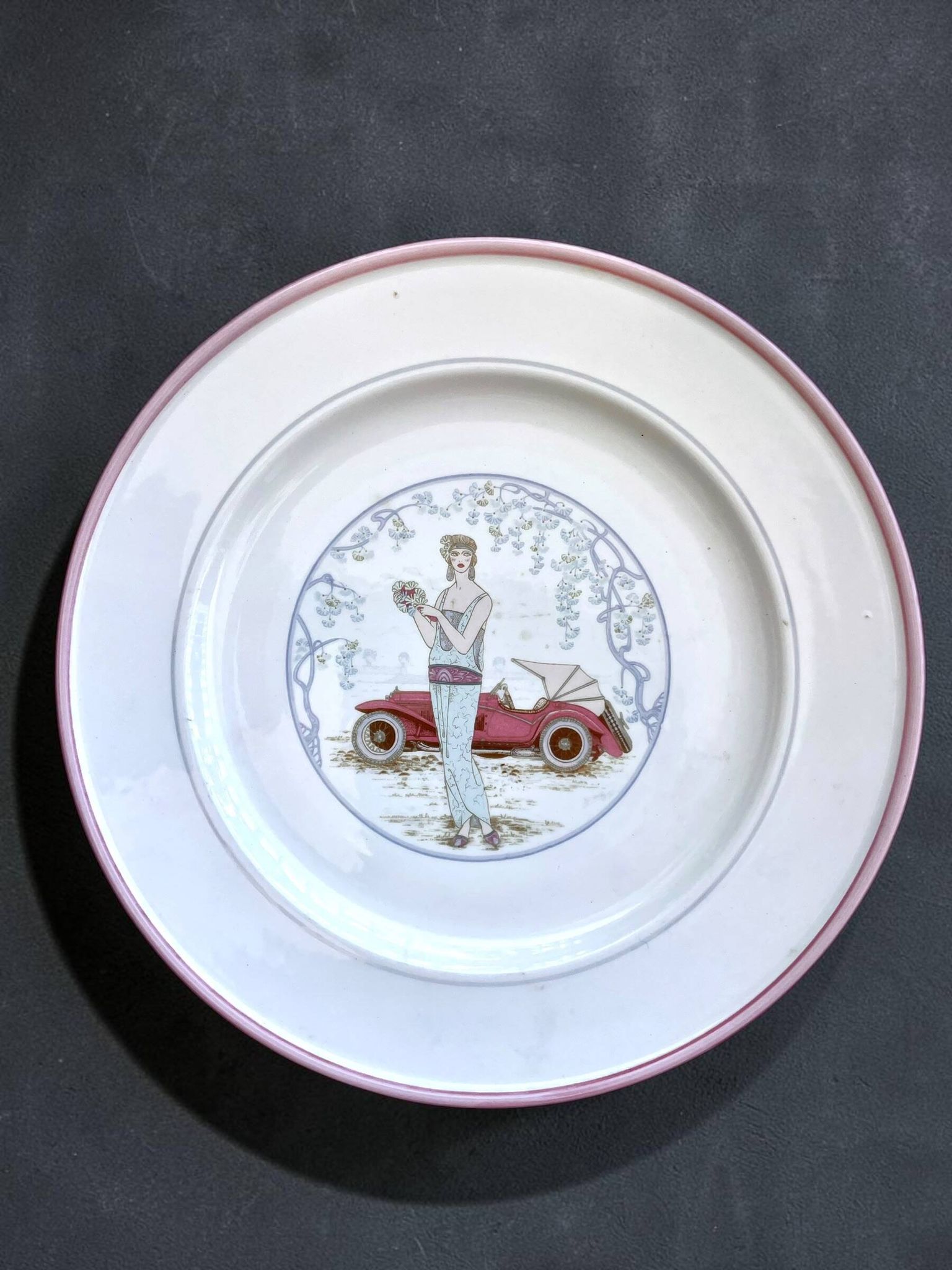 Vintage italian plate primula, art deco design, 1970s-80s.