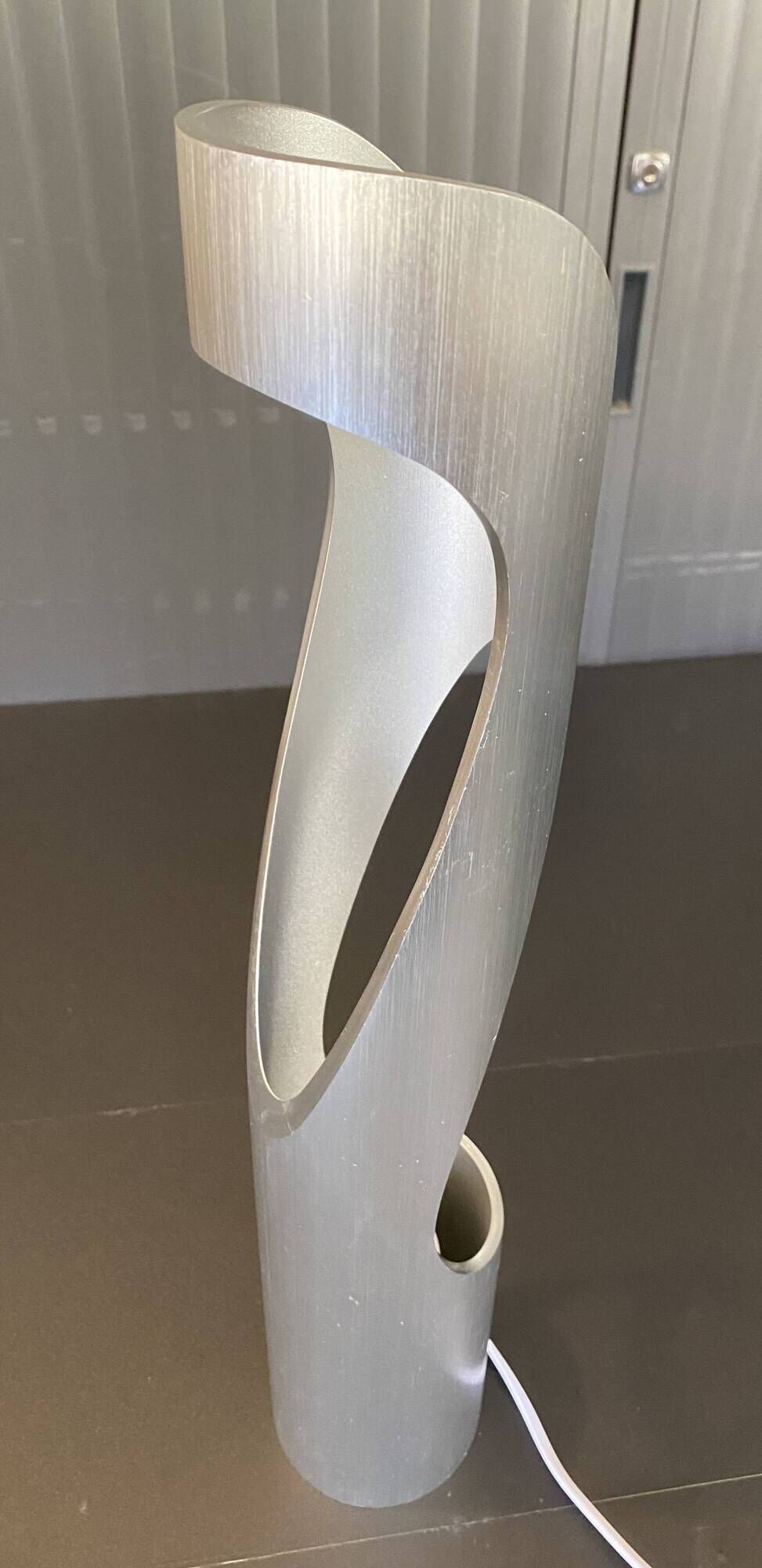 Sculptural flame lamp brushed aluminium Space Age Vintage 1970
