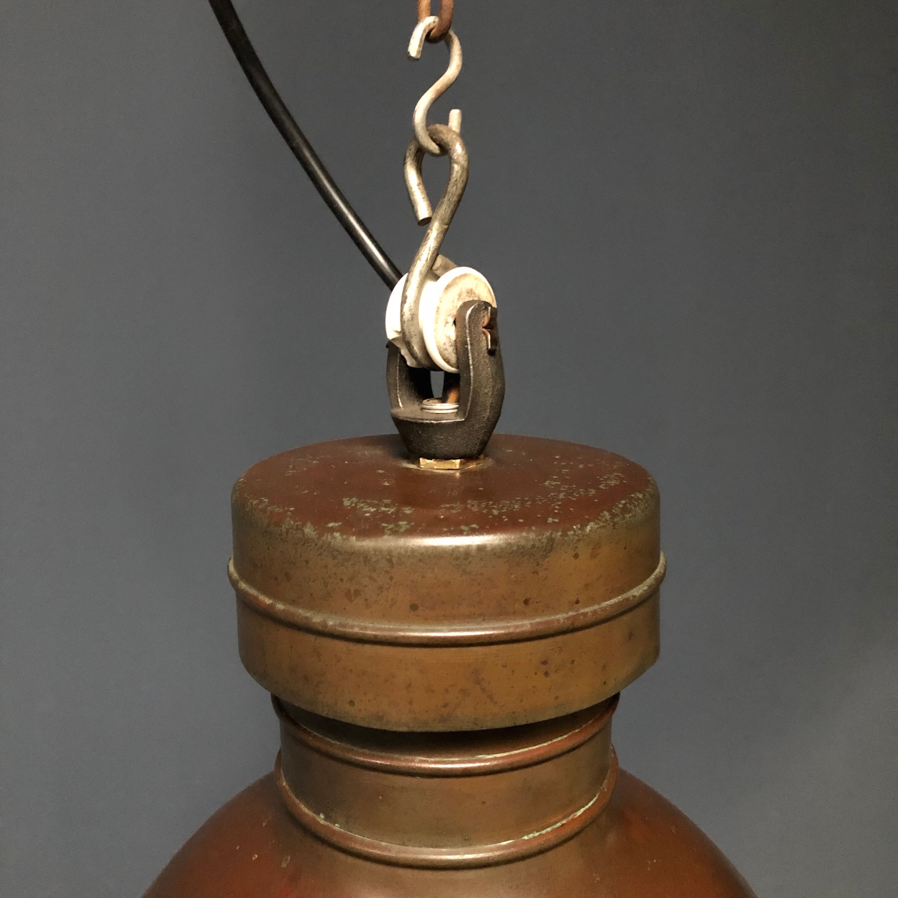 Old copper industrial church pendant light, Dutch 1930