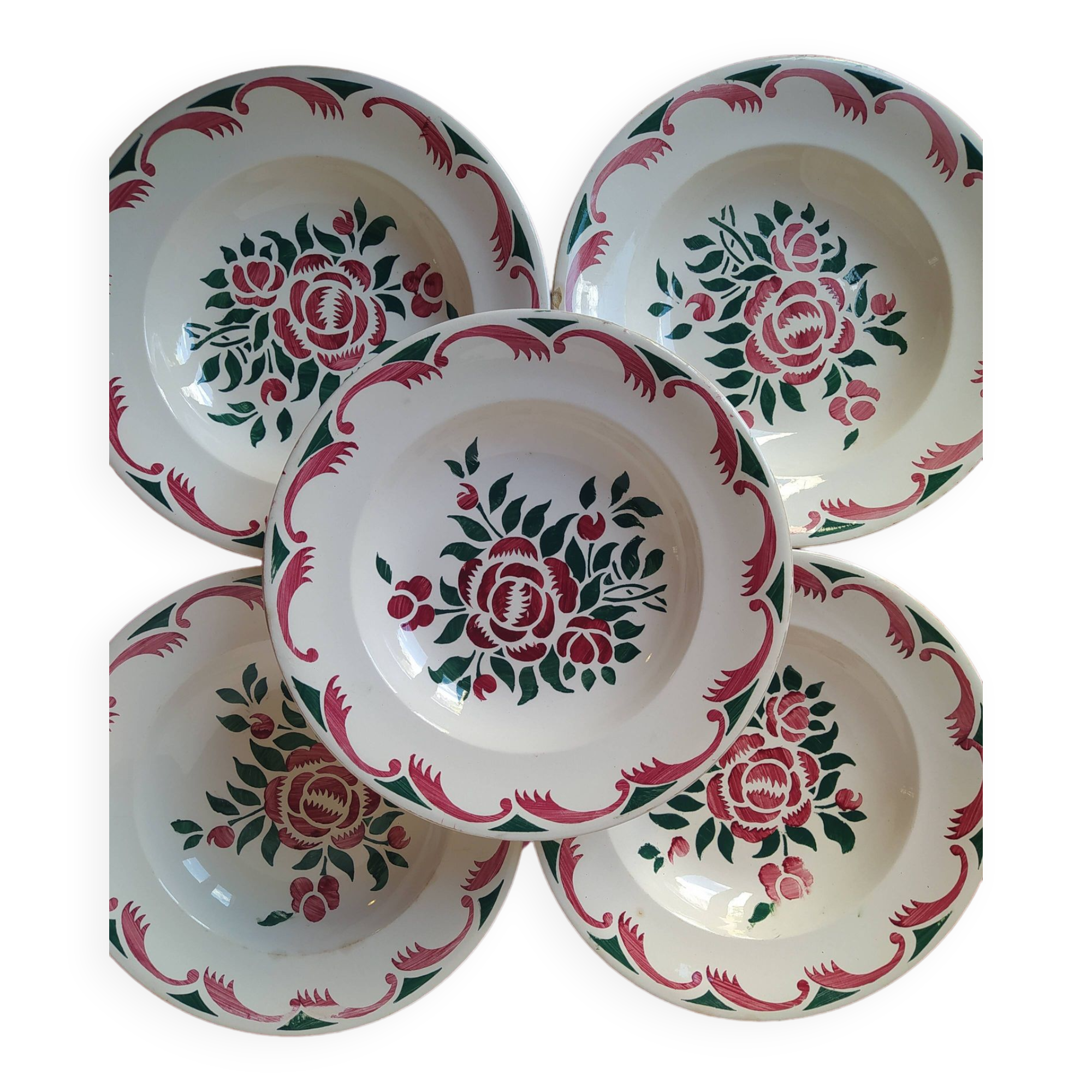 5 old soup plates from the French manufacturer LONGWY, Alsace model. Vintage.